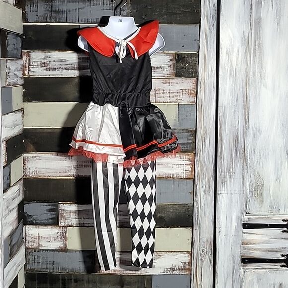 Court Jester Red, White, & Black Costume Girl's Size 4-6T - Picture 7 of 10